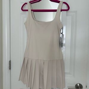 Cream Sleeveless Pleated Dress